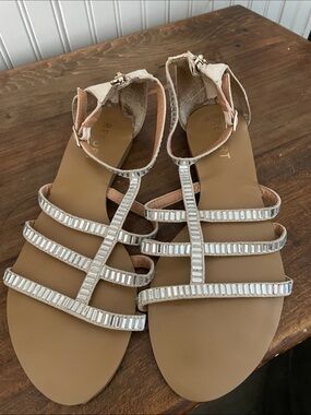 Report Beige T-Strap Embellished Gladiator Sandals